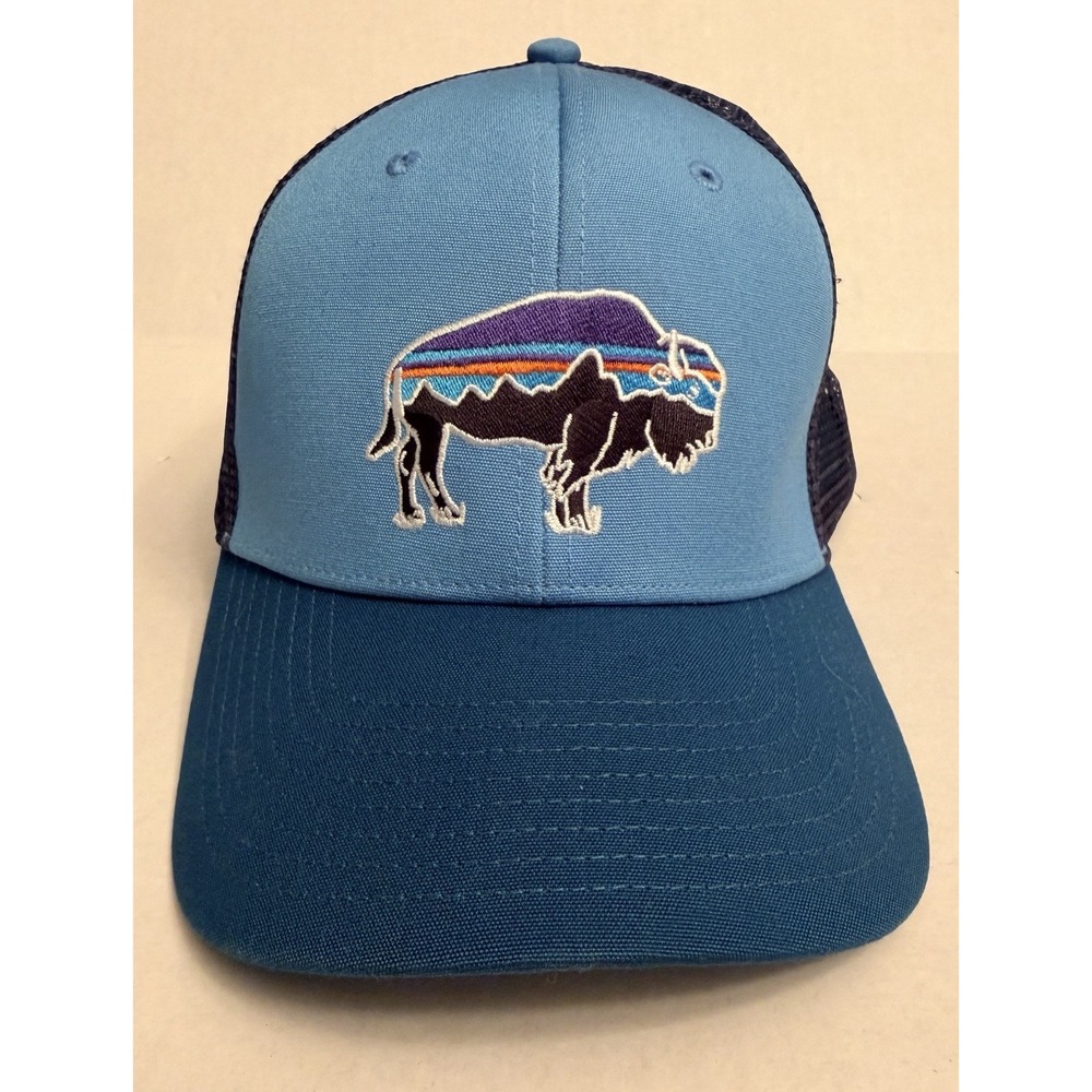 Patagonia Fitz Roy Bison Trucker Hat Bright Blue Navy Blue Mesh Snapback Cap